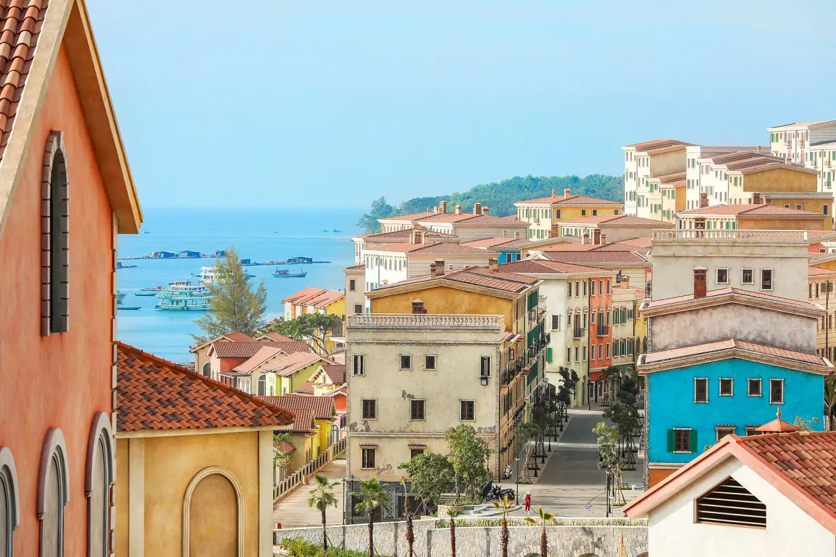 Colourful houses of Sunset Town by the sea